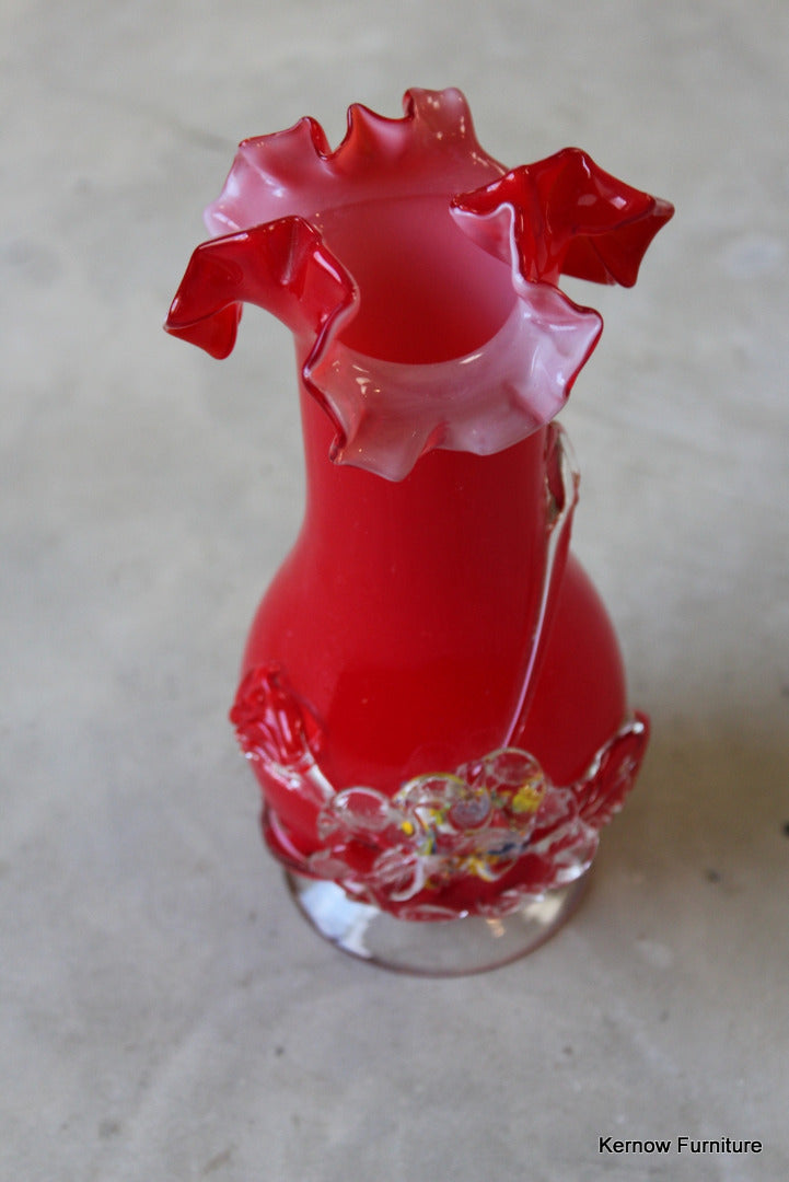 Red Ruffle Rim Glass Vase - Kernow Furniture
