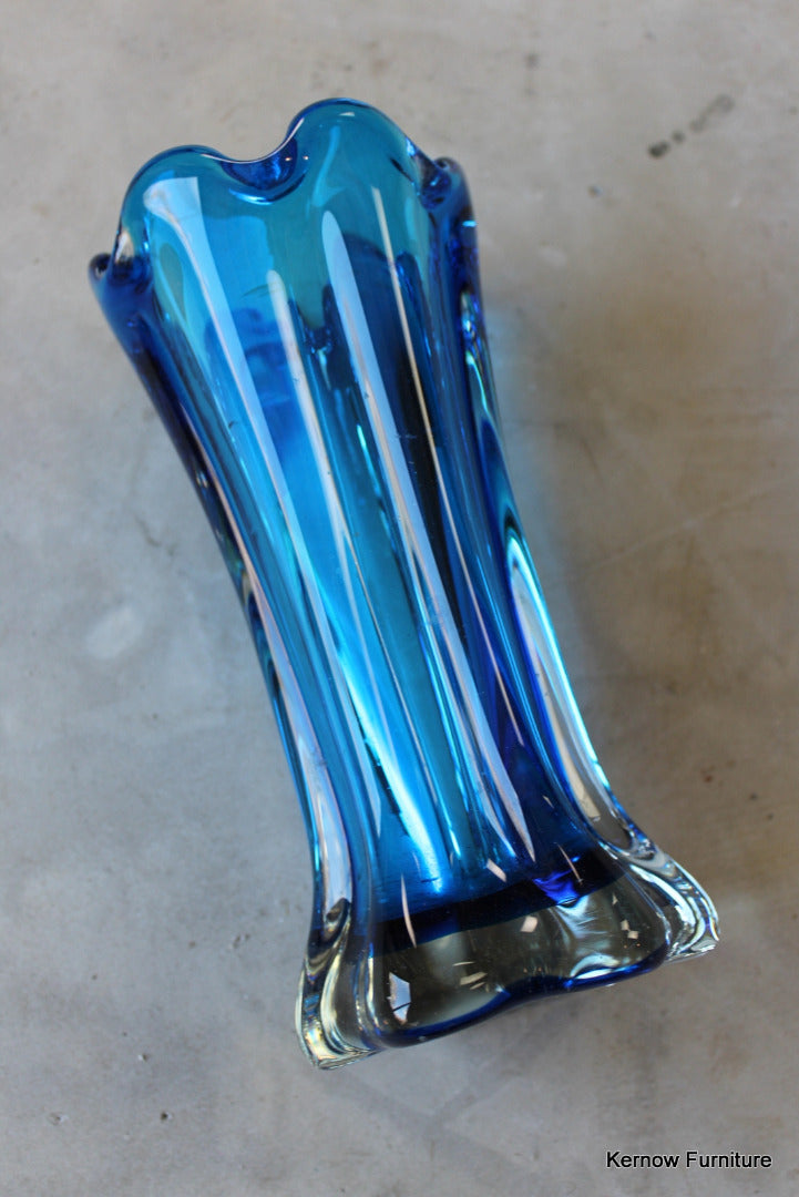 Vintage Blue Glass Vase - Kernow Furniture