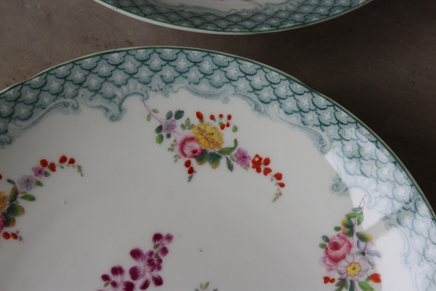 Pair Minton & Boyle Felspar Floral Porcelain Plates - Kernow Furniture