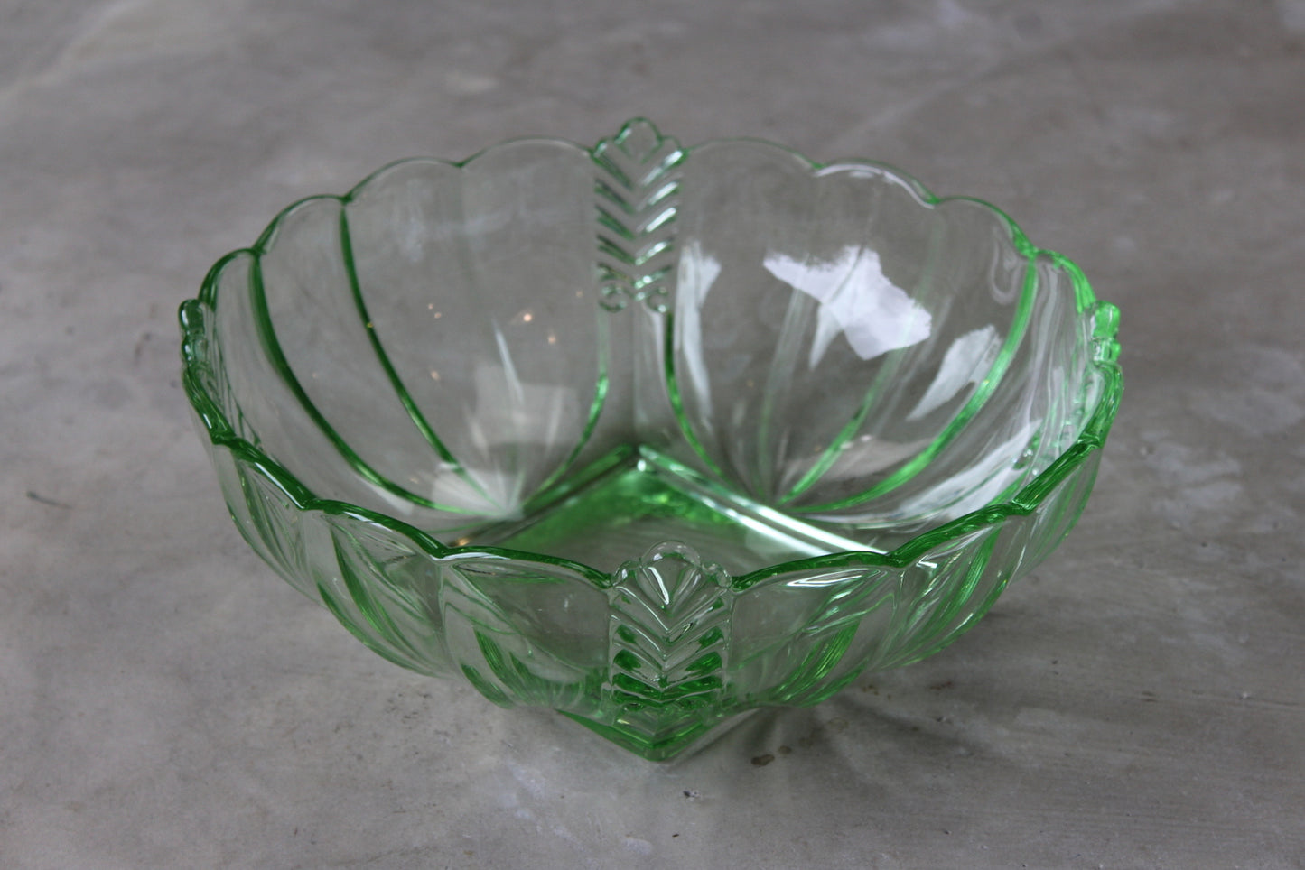 Vintage 1930s Large Green Glass Bowl - Kernow Furniture