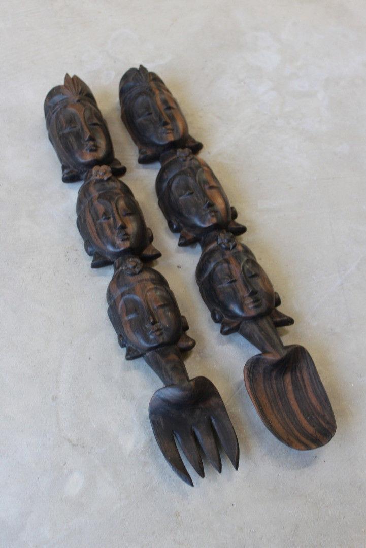 Large Carved Salad Servers - Kernow Furniture