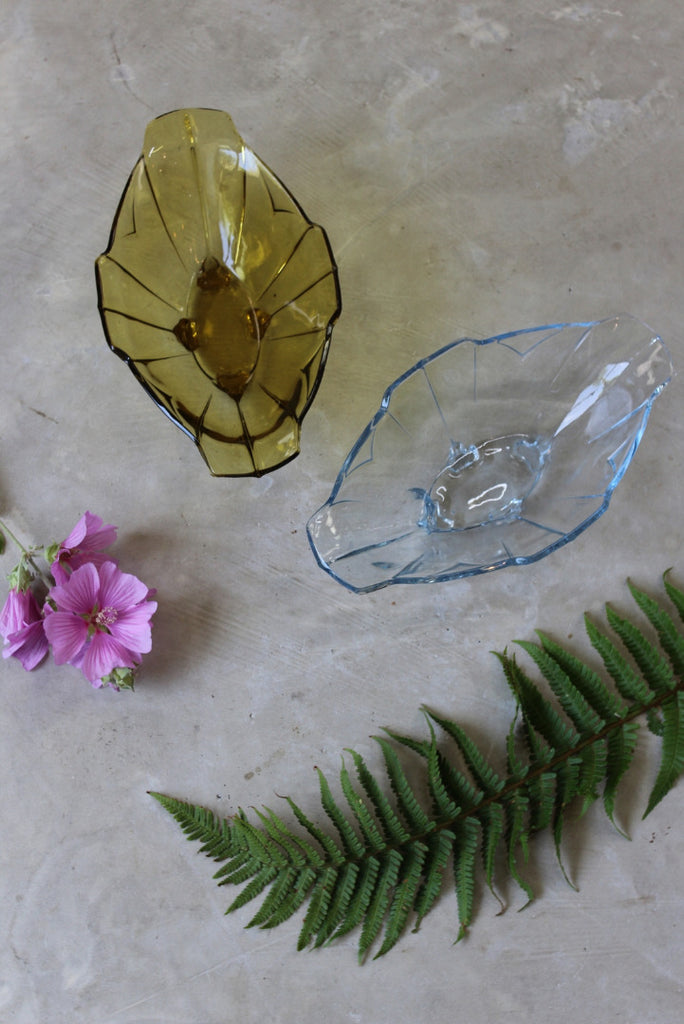 Deco Amber & Blue Glass Bowls - Kernow Furniture