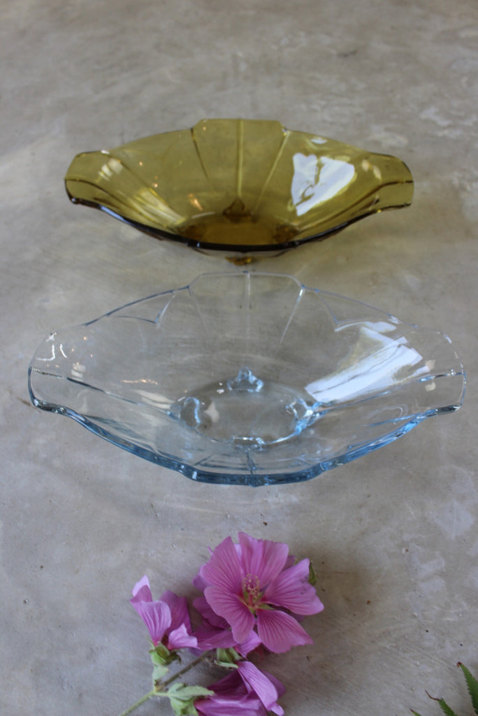 Deco Amber & Blue Glass Bowls - Kernow Furniture