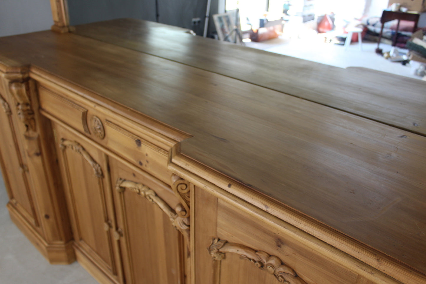 Large Pine Mirror Back Sideboard - Kernow Furniture