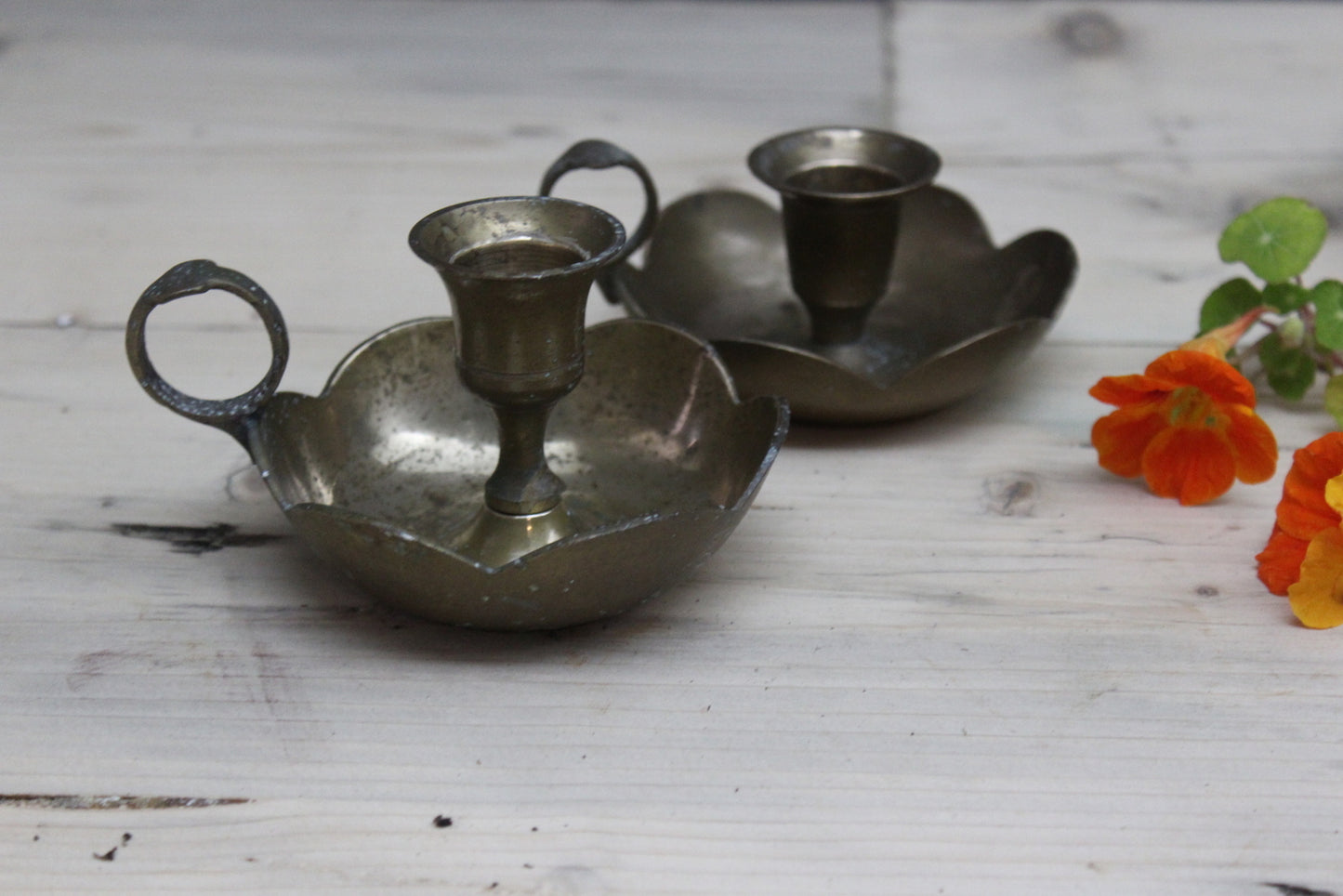 Pair Indian Brass Candle Holders - Kernow Furniture