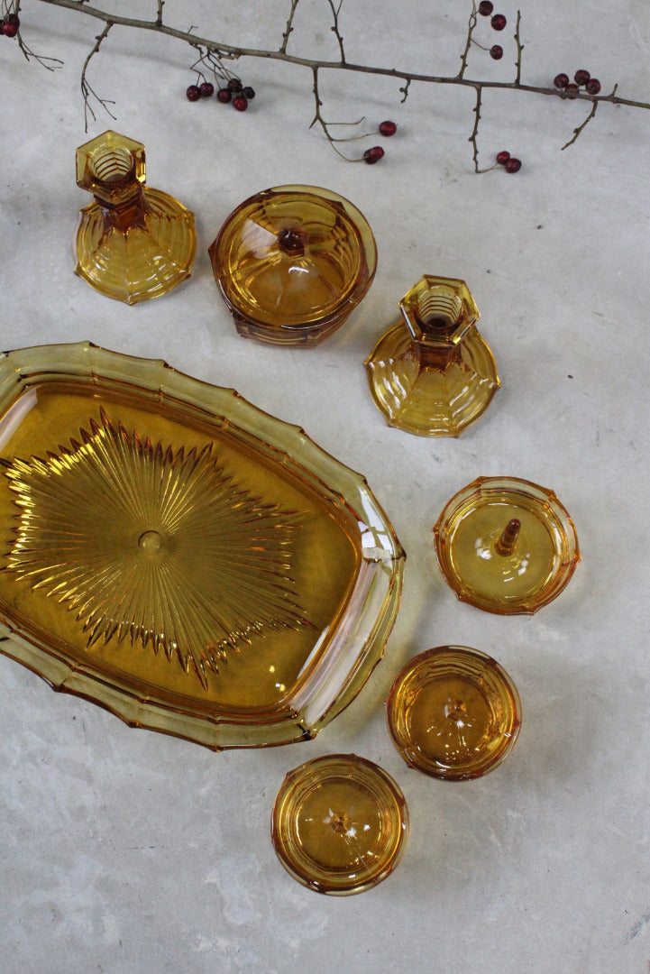Vintage Amber Glass Dressing Table Set – Kernow Furniture Vintage Amber Glass Dressing Table Set – Kernow Furniture