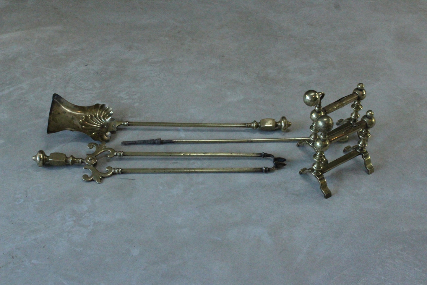 Brass Fire Companion Set Tongs Poker Shovel Poker Rest - Kernow Furniture