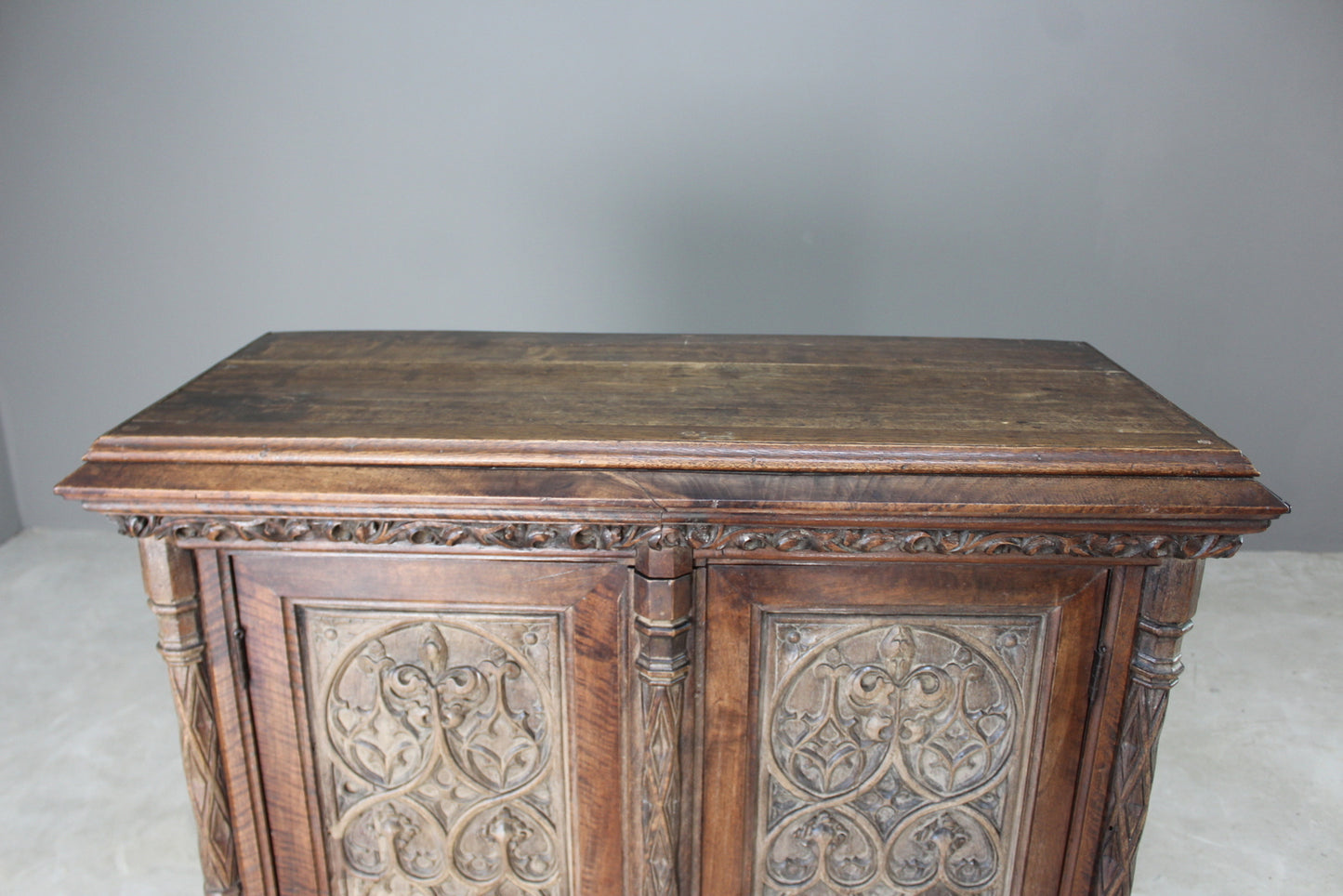 Oak & Walnut French Gothic Cupboard - Kernow Furniture