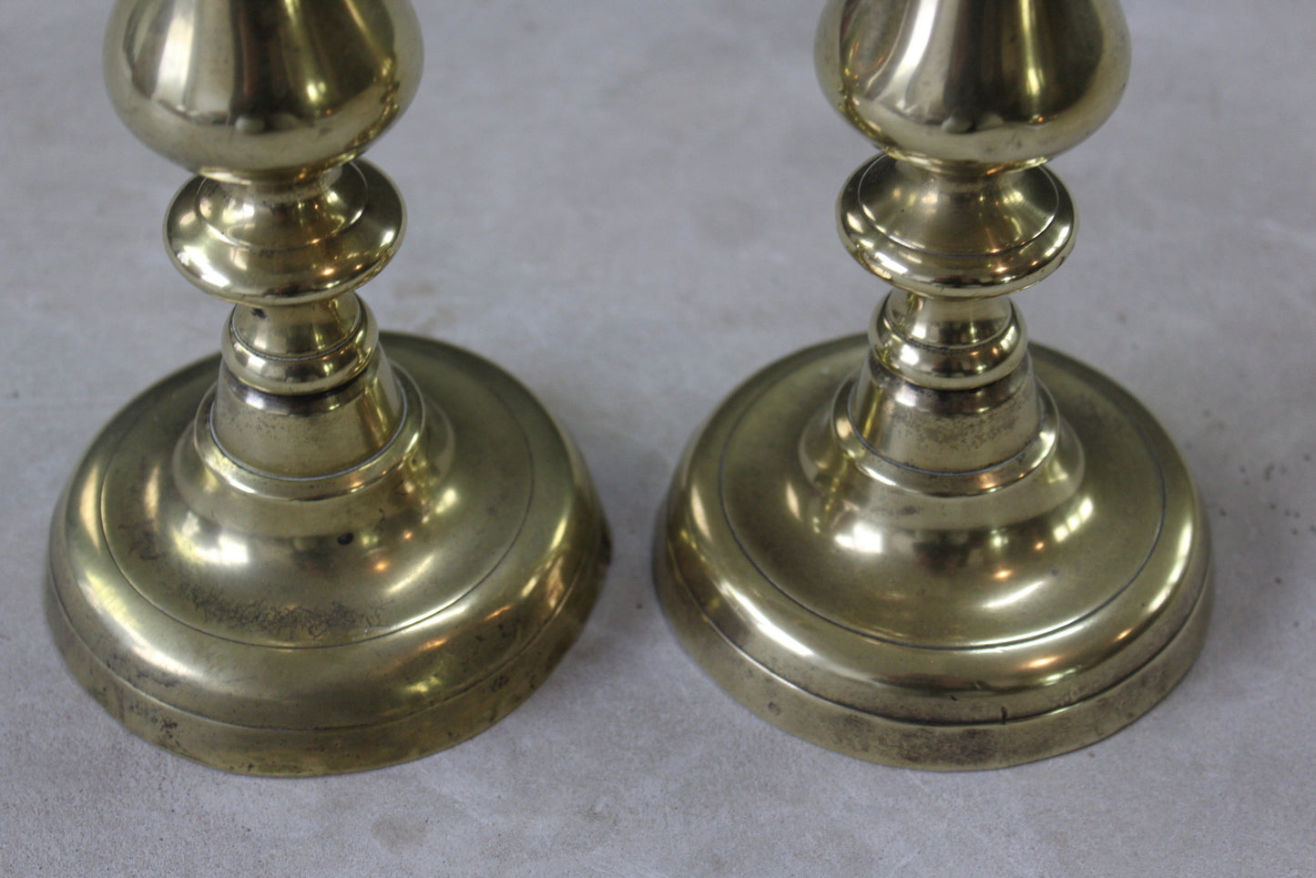 Pair Antique Brass Candlesticks - Kernow Furniture