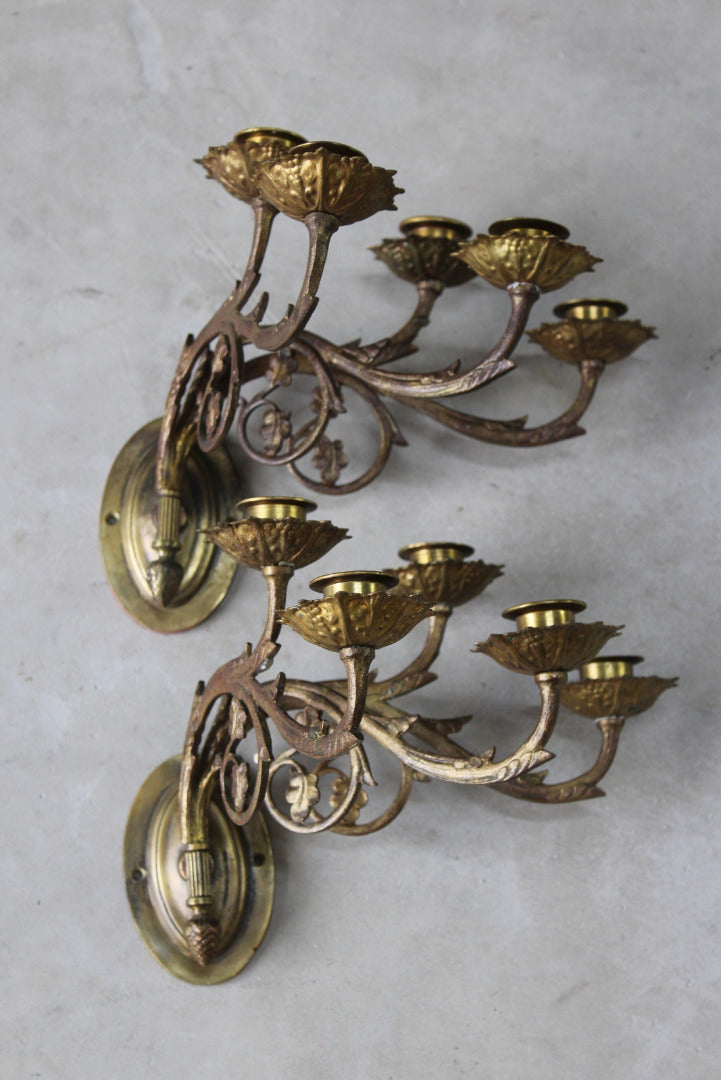 Pair Gilt Wall Sconce - Kernow Furniture
