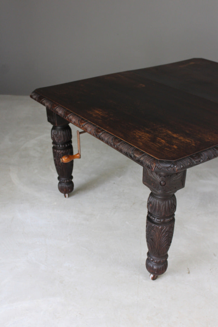 Victorian Carved Oak Extending Dining Table - Kernow Furniture