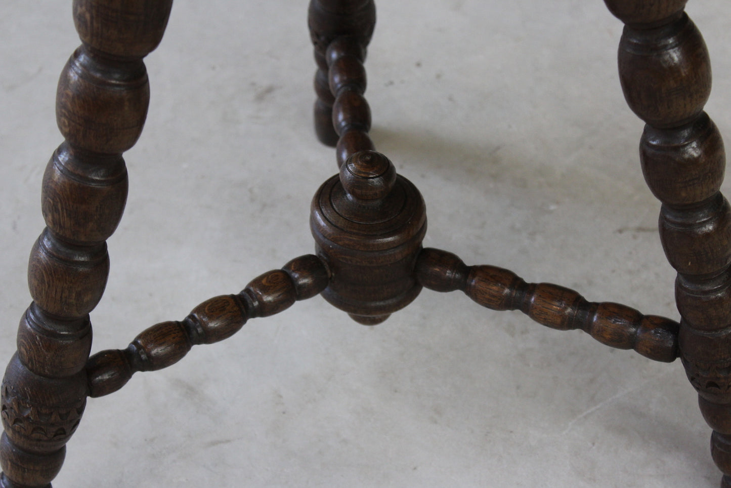 Antique Carved Oak Bobbin Turned Stool - Kernow Furniture
