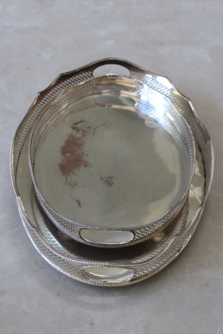 Pair Pierced Silver Plated Serving Trays - Kernow Furniture