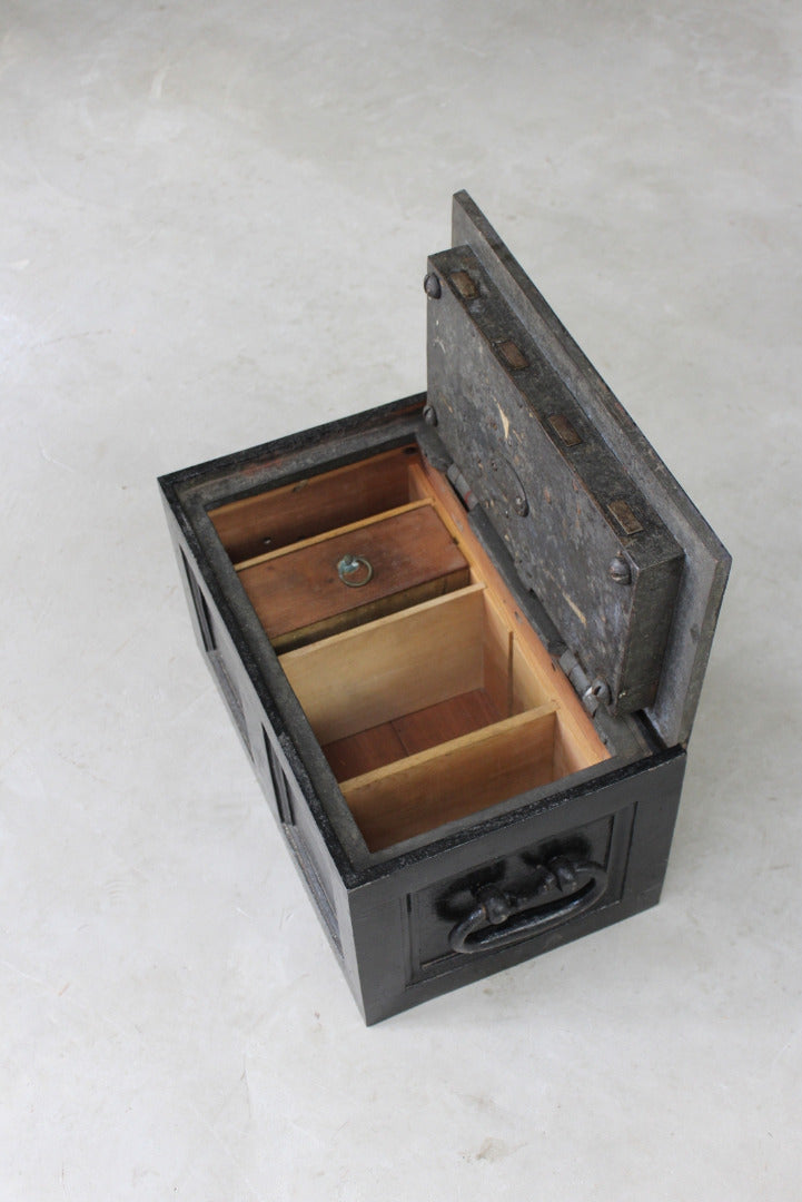 Antique Black Iron Strong Box Safe - Kernow Furniture