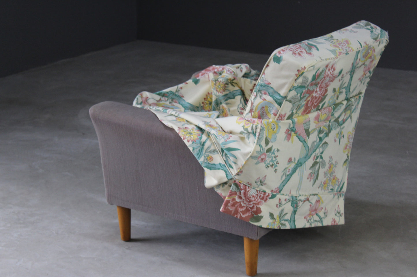 Antique Style Floral & Bird Loose Cover Armchair - Kernow Furniture