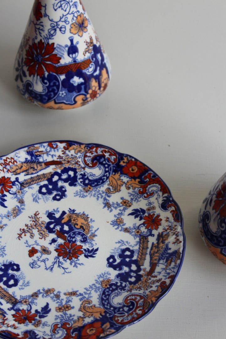 Pair Ridgway Setsu Oriental Style Bottle Vase & Plate - Kernow Furniture