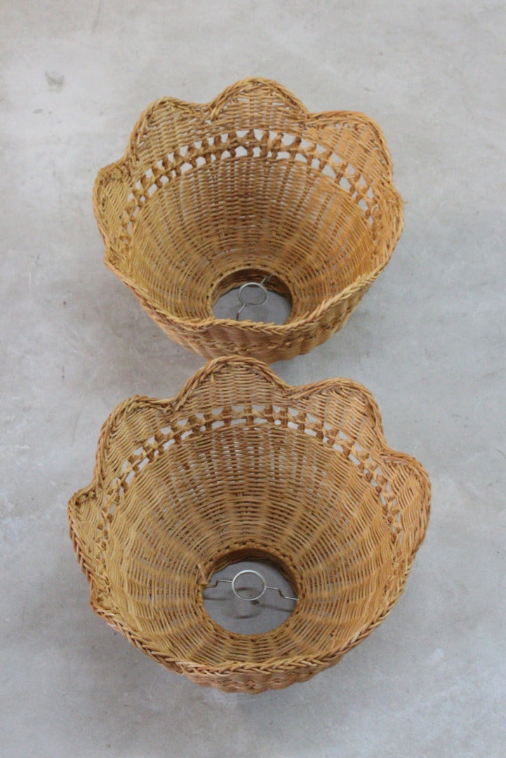 Pair Retro Wicker Lamp Shades - Kernow Furniture