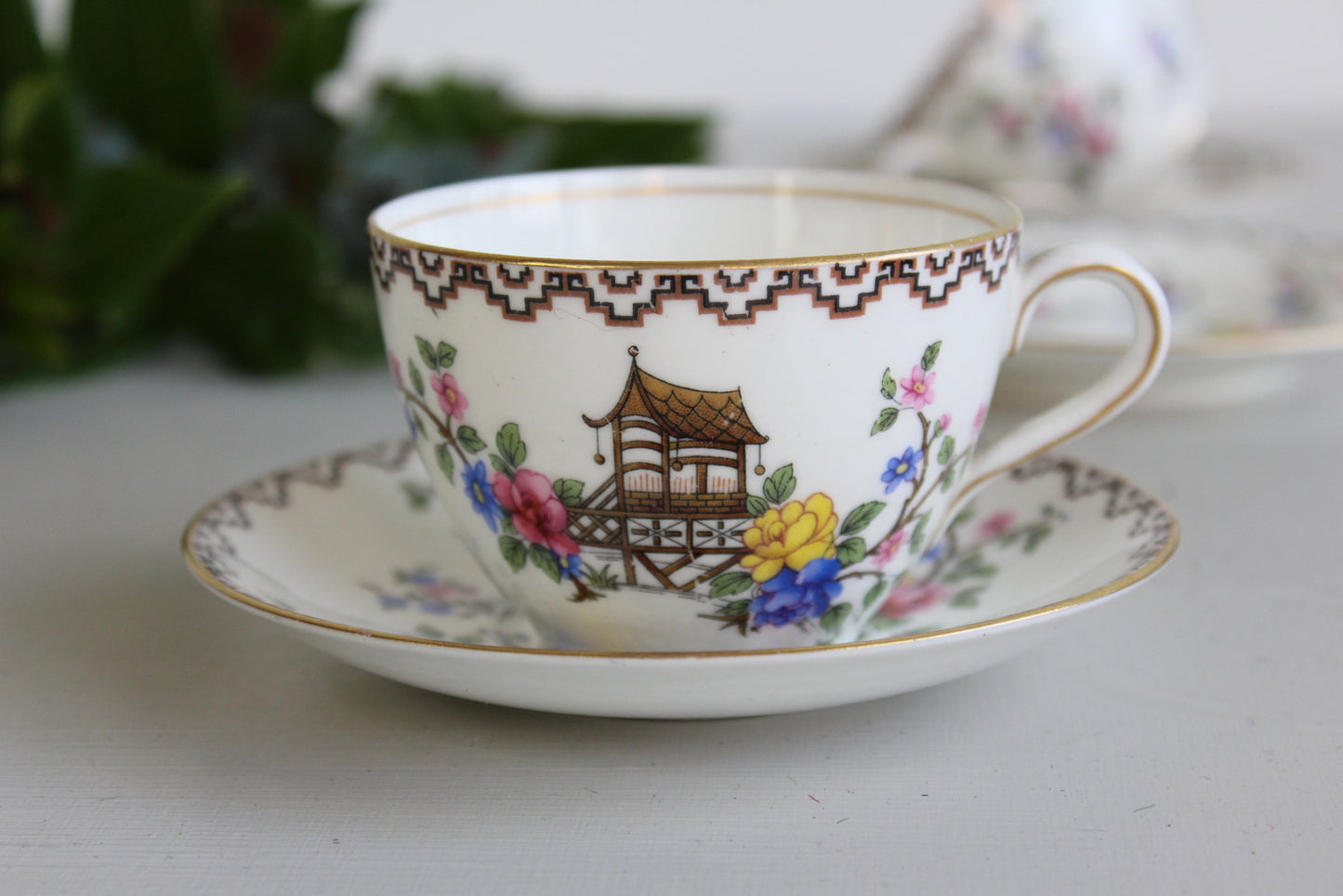 Aynsley Japanese Garden Cups & Saucers - Kernow Furniture