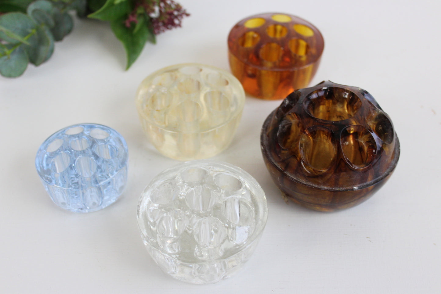 5 Vintage Glass Flower Frogs - Kernow Furniture