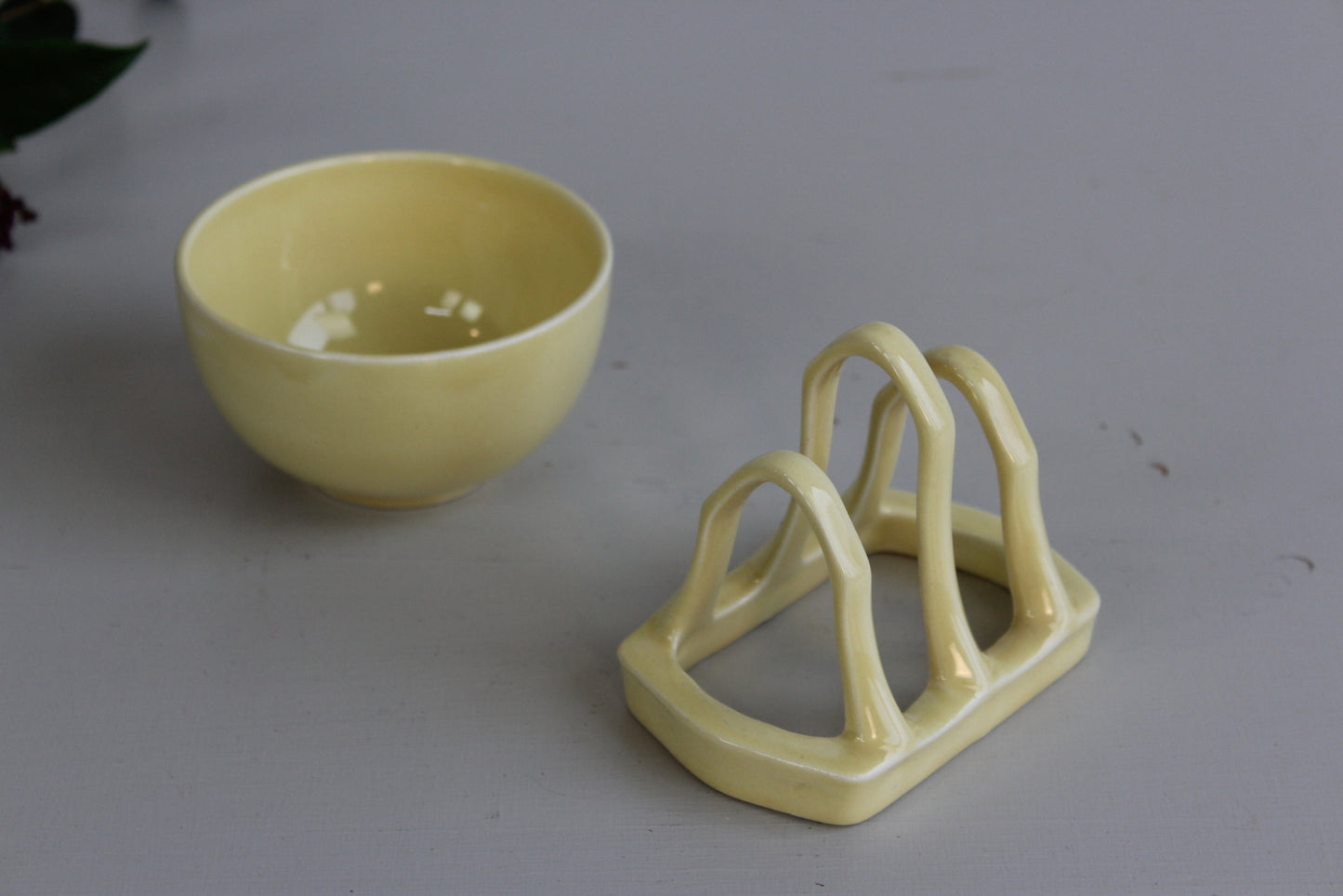 Vintage Yellow Toast Rack & Sugar Bowl - Kernow Furniture