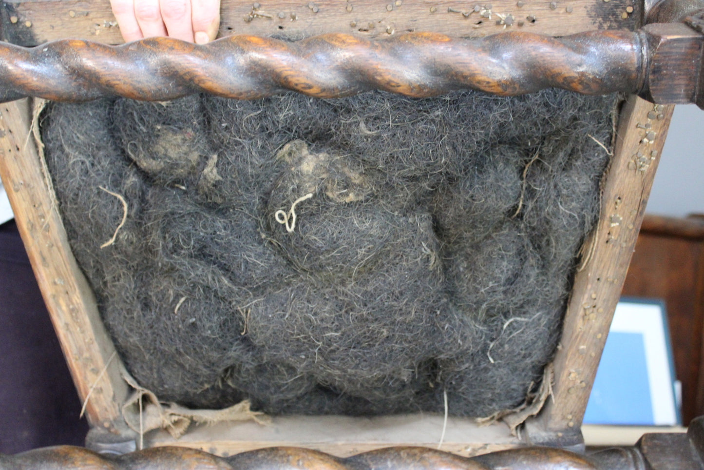 Antique Carved Oak Open Arm Chair - Kernow Furniture