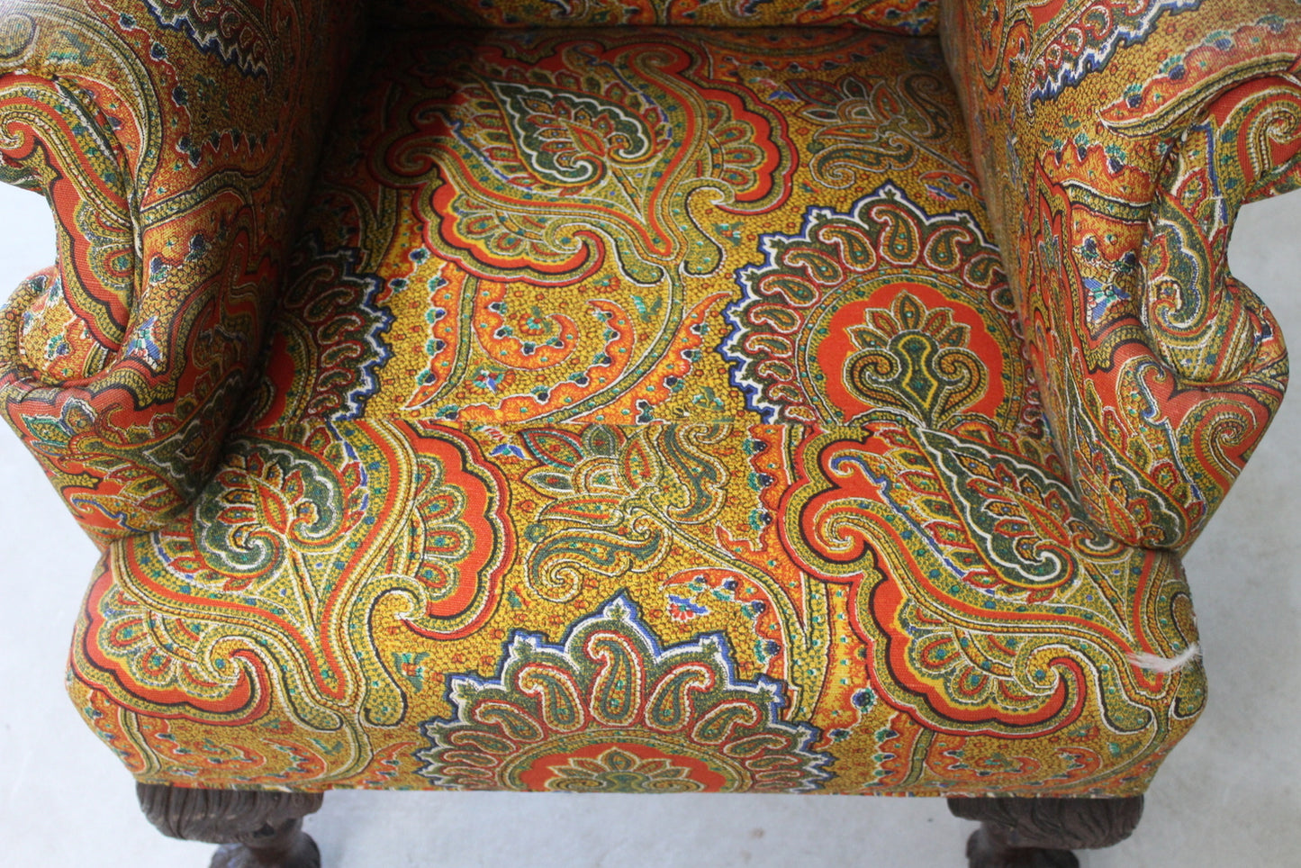 Antique Paisley Upholstered Wing Armchair - Kernow Furniture