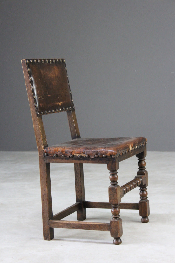 Single Vintage Oak & Leather Dining Chair - Kernow Furniture