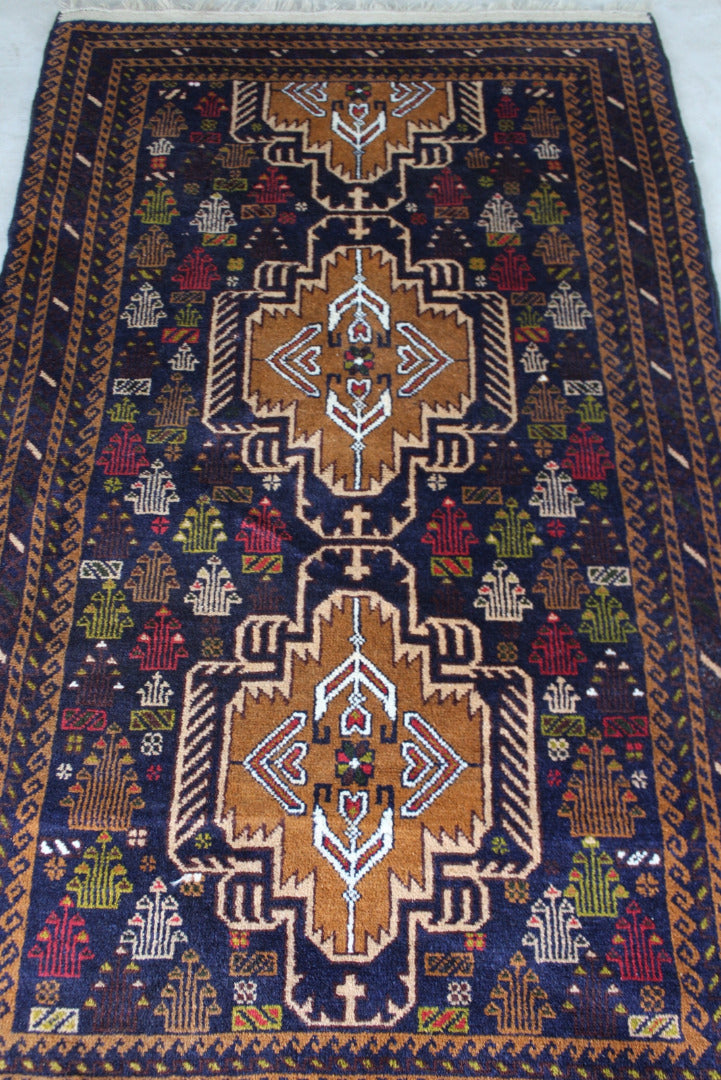 Vintage Blue Eastern Afghan Wool Rug - Kernow Furniture