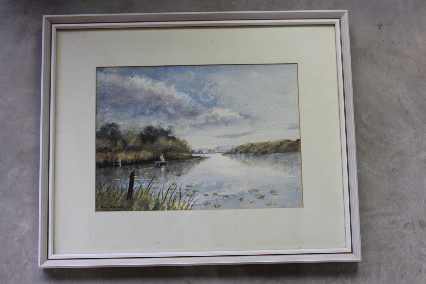 Boy Fishing Patching Pond - Kay Sanders Watercolour - Kernow Furniture