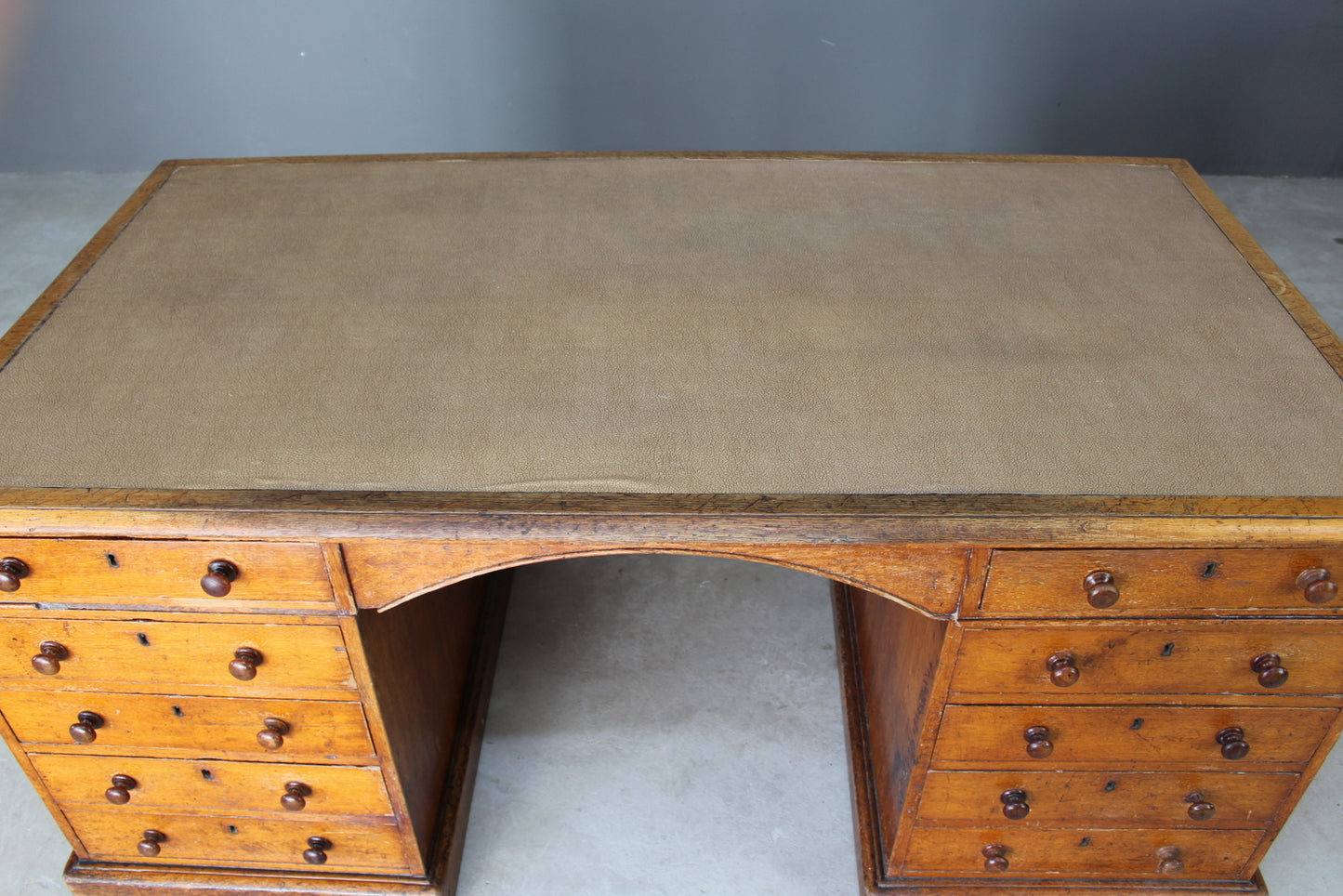 Large Antique Oak Partners Desk - Kernow Furniture