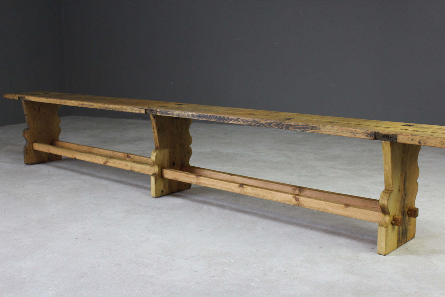 Large Antique Rustic Pine Bench - Kernow Furniture