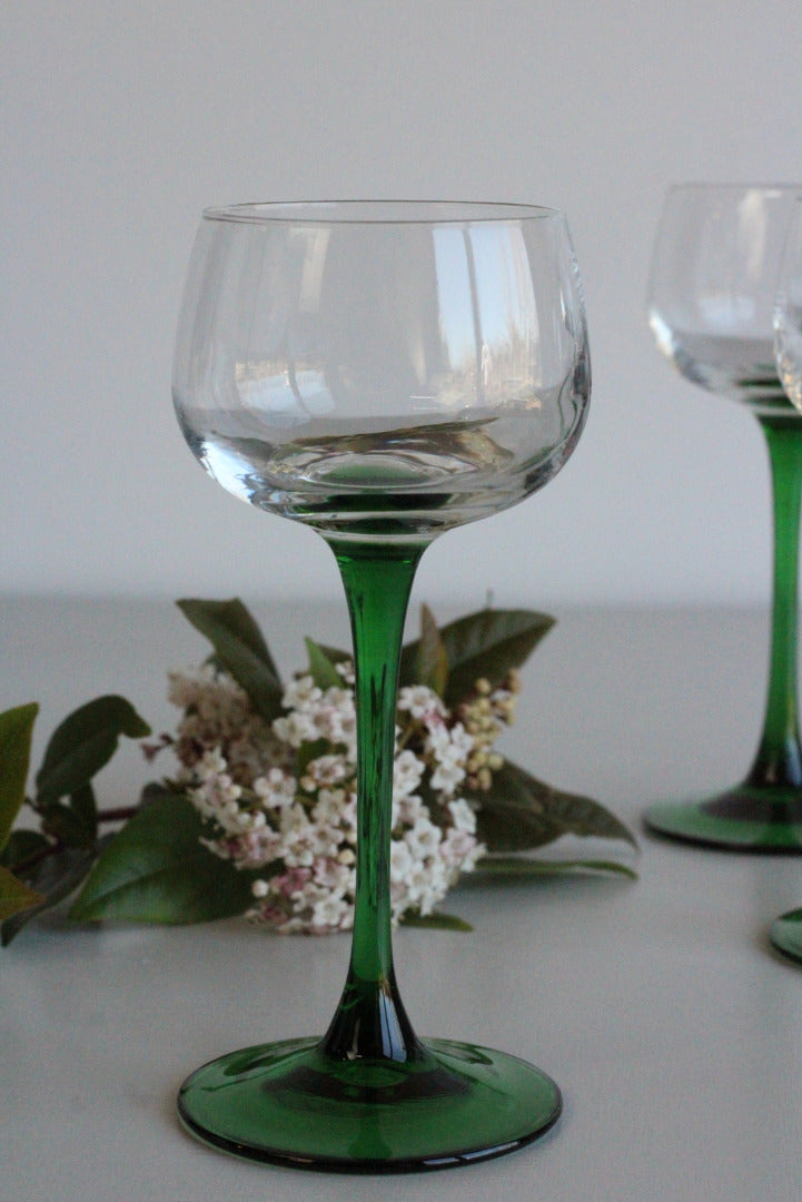 6 x Vintage Green Luminarc Wine Glasses - Kernow Furniture
