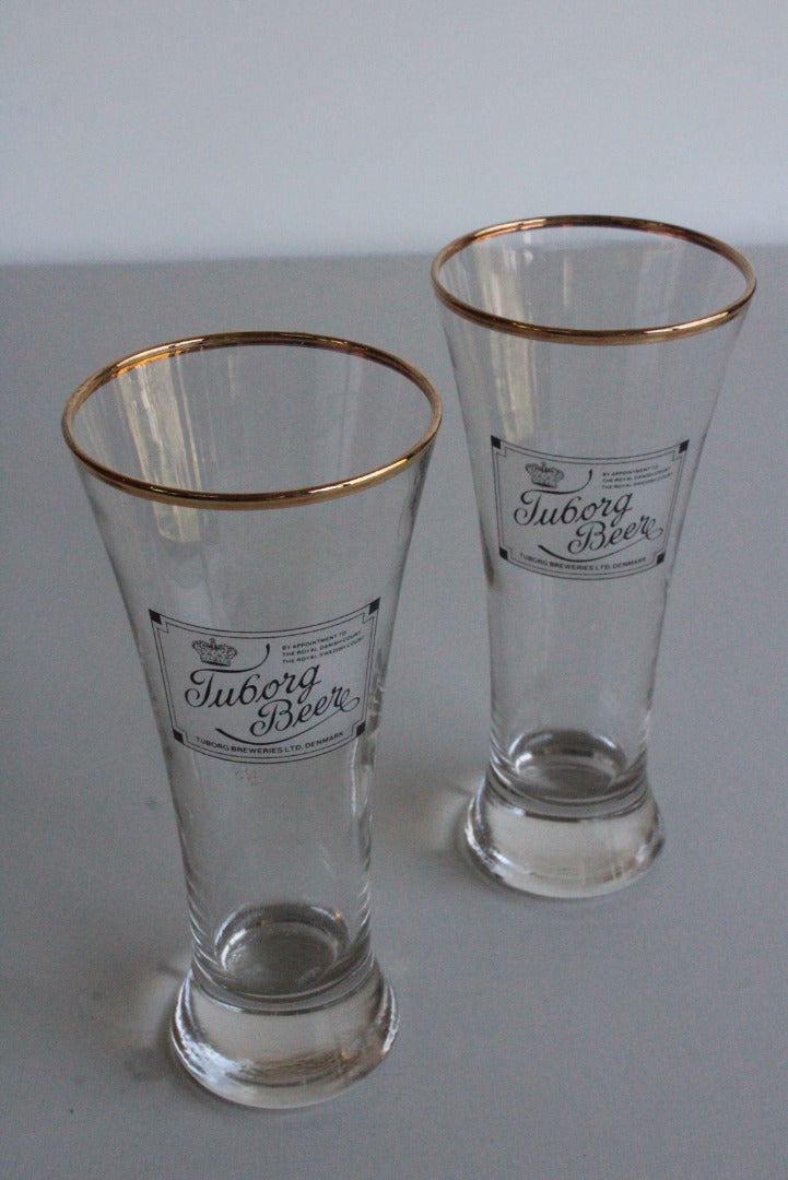 Pair Vintage Tuborg Pilsner Glasses - Kernow Furniture