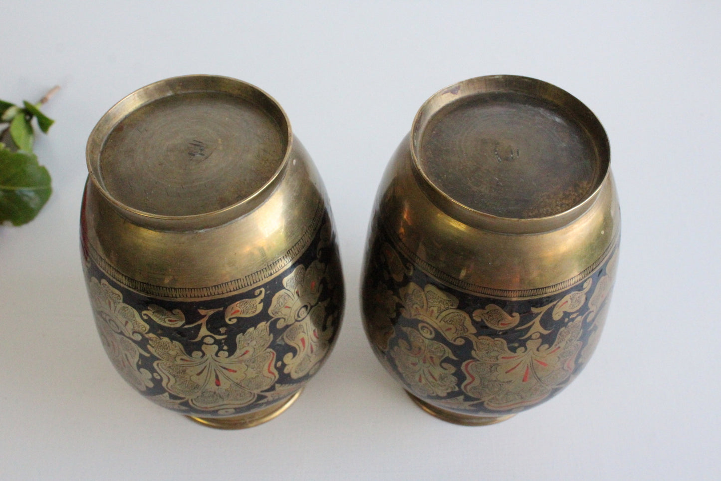 Pair Eastern Indian Decorative Brass Vase - Kernow Furniture