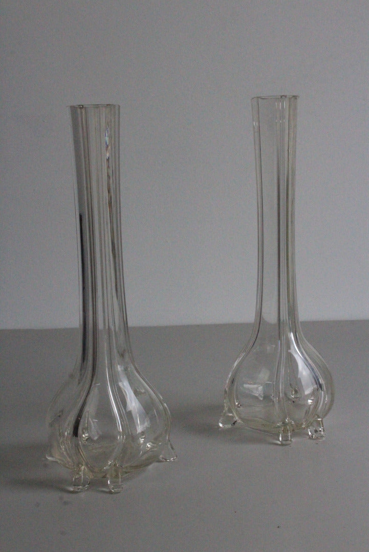 Pair Vintage Clear Glass Vase - Kernow Furniture