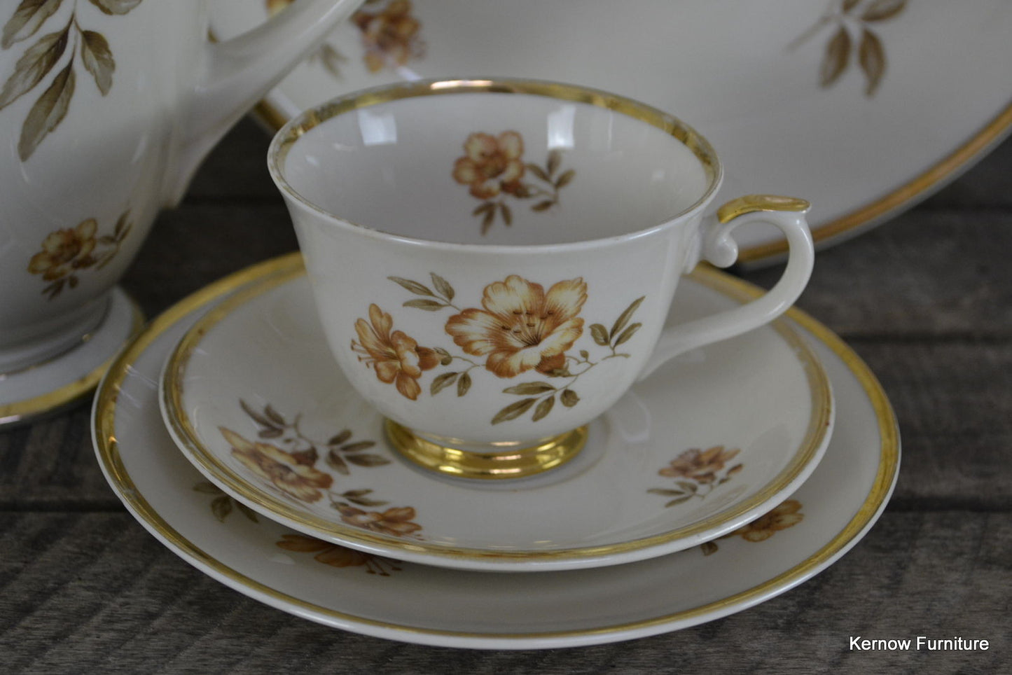 Arabia Finland Vintage Gold Floral Coffee Set - Kernow Furniture