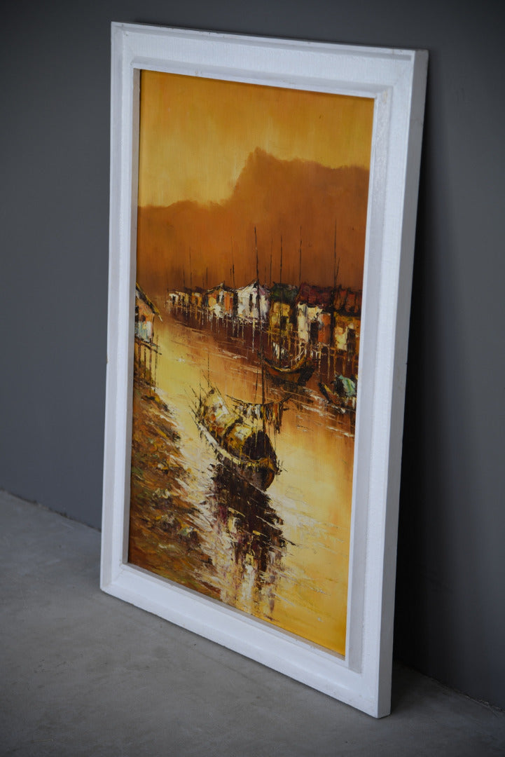 Mid Century Oriental Abstract Oil On Board - Kernow Furniture