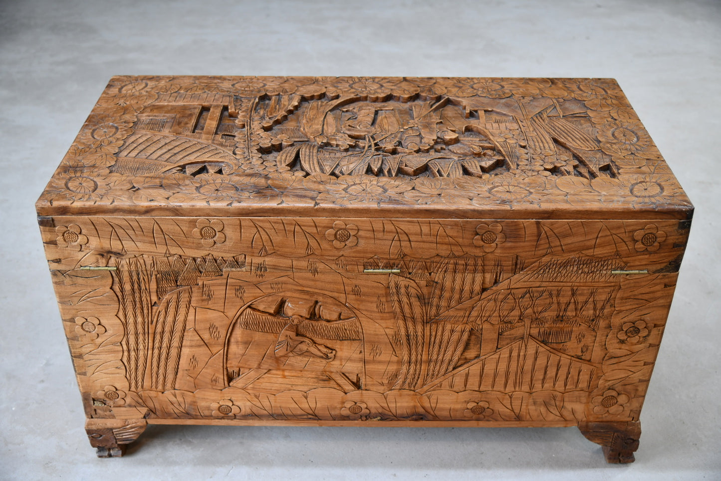 Carved Oriental Camphor Chest - Kernow Furniture