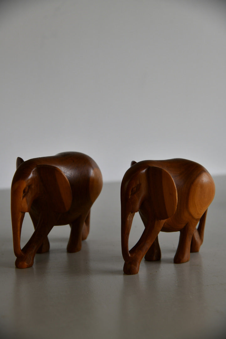 Pair Vintage Teak Elephants - Kernow Furniture