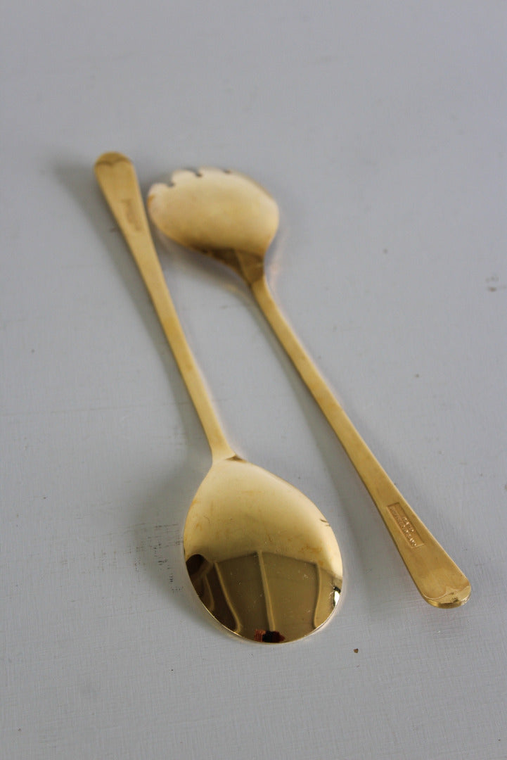 Vintage Gold Tone Salad Servers - Kernow Furniture