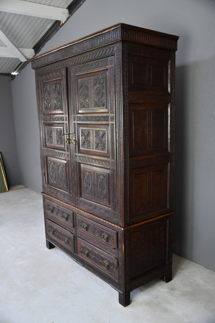 Large Antique Carved Oak Hall Robe - Kernow Furniture
