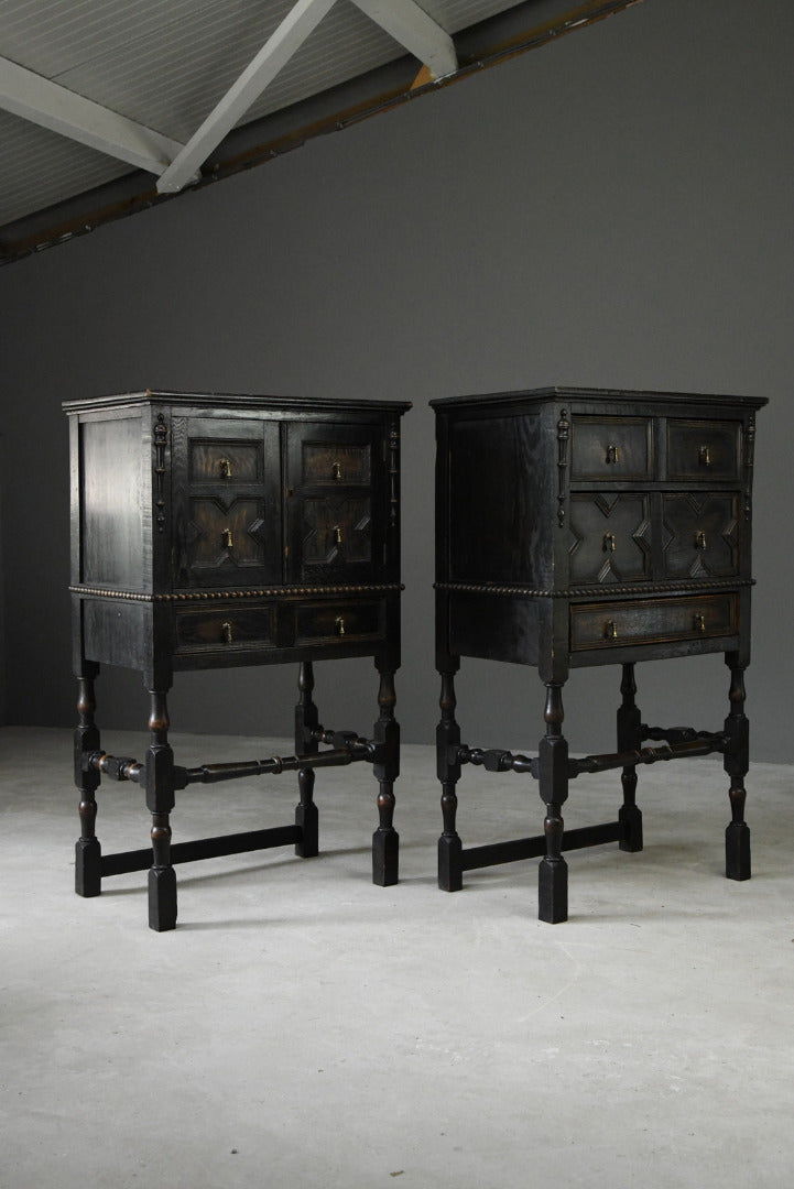 Pair Jacobean Style Oak Cabinets - Kernow Furniture