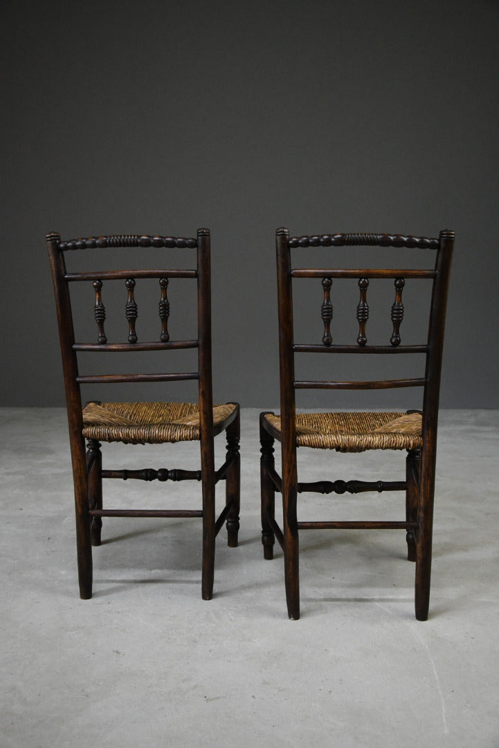 Pair Rustic Country Style Spindle Back Chairs - Kernow Furniture