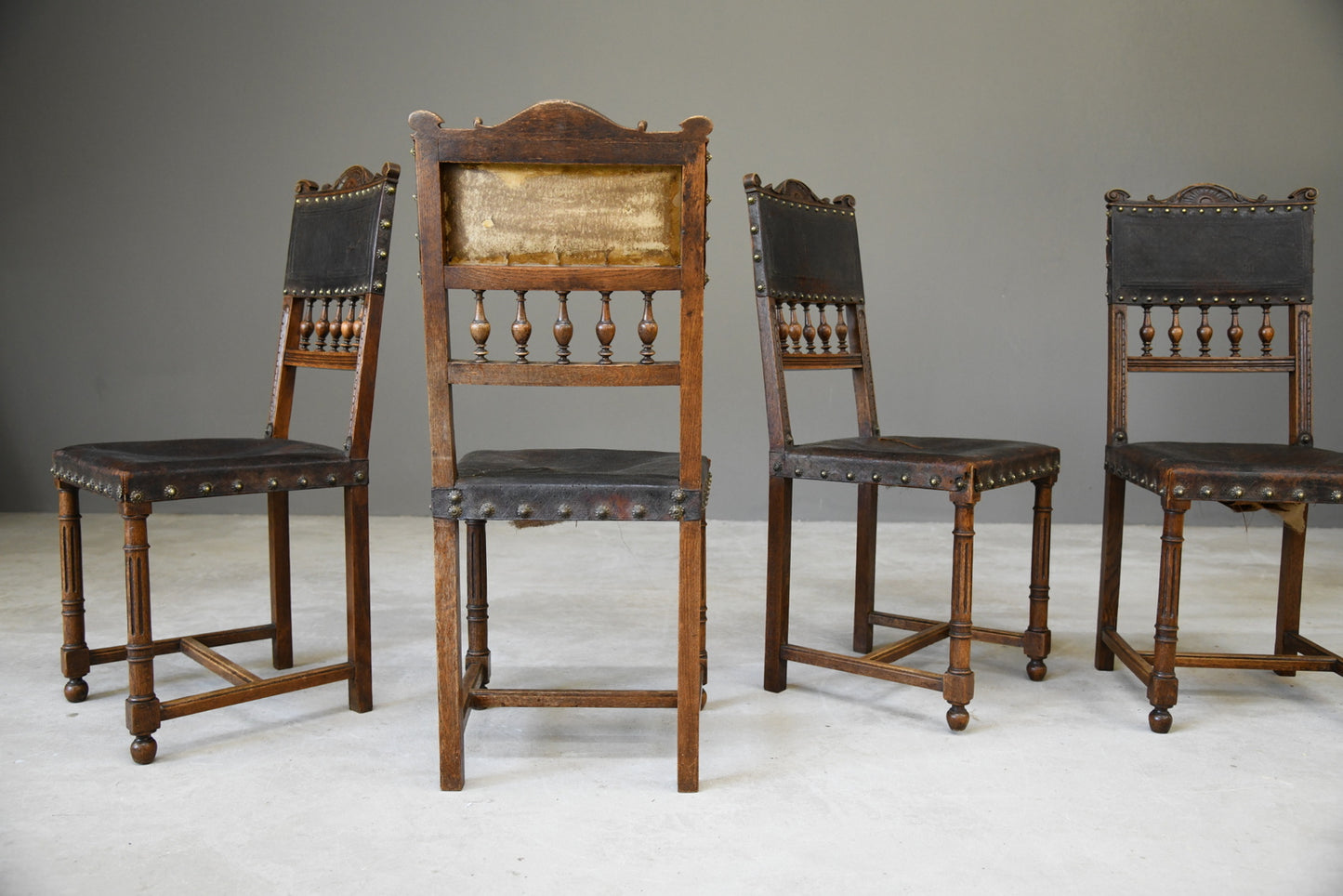 4 French Leather Dining Chairs - Kernow Furniture