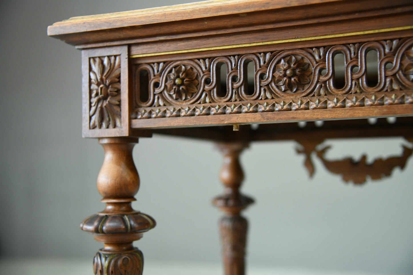 Antique French Walnut & Marble Side Table - Kernow Furniture
