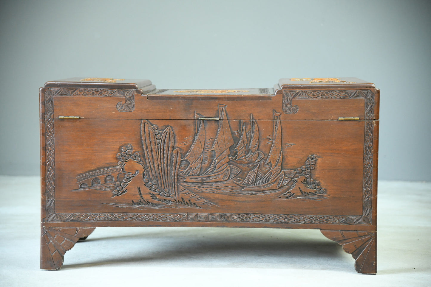 Mid Century Carved Camphor Chest - Kernow Furniture