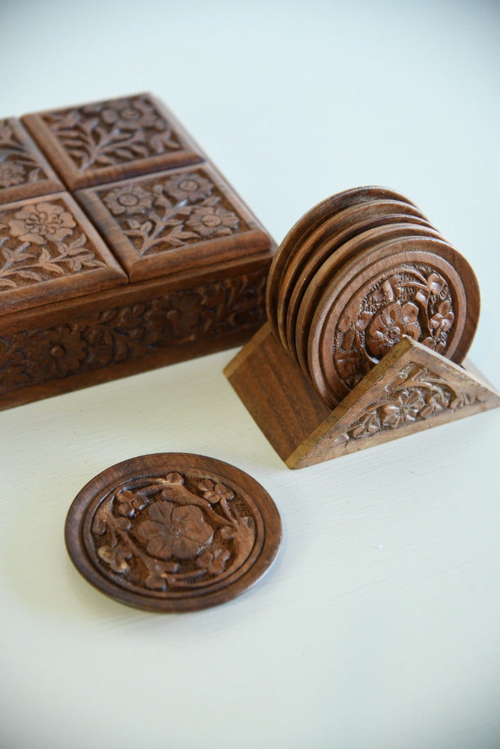 Eastern Carved Wooden Box & Coaster Set - Kernow Furniture