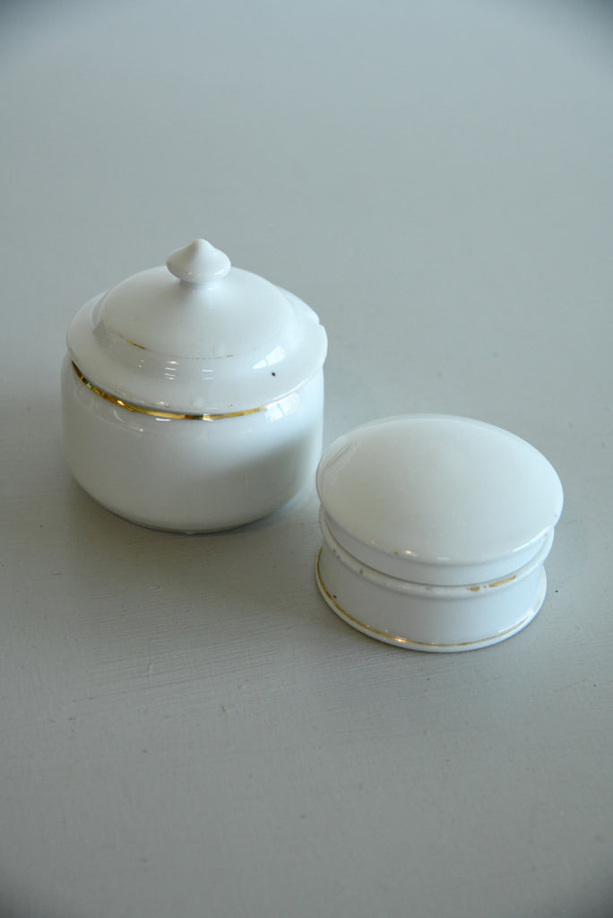 Pair White Dressing Table Trinket Pots