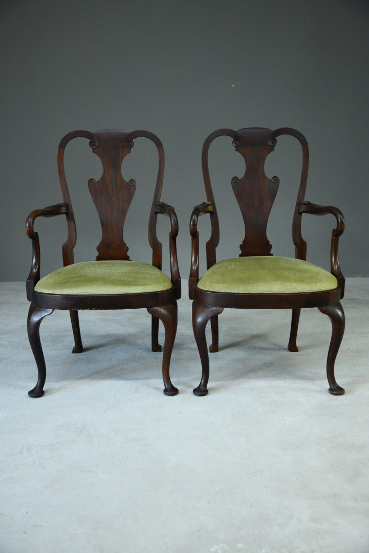 Pair Queen Anne Style Carver Chairs Kernow Furniture