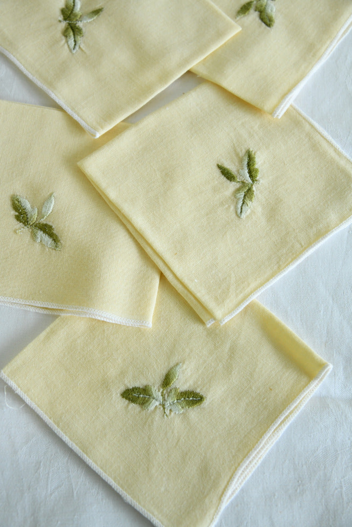 5 Vintage Yellow Cotton Square Napkins